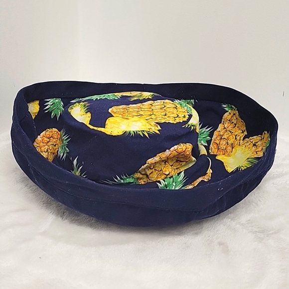 Pineapple Reversible Bucket Hat Navy with Yellow Orange and Green 100% Cotton - Picture 5 of 10